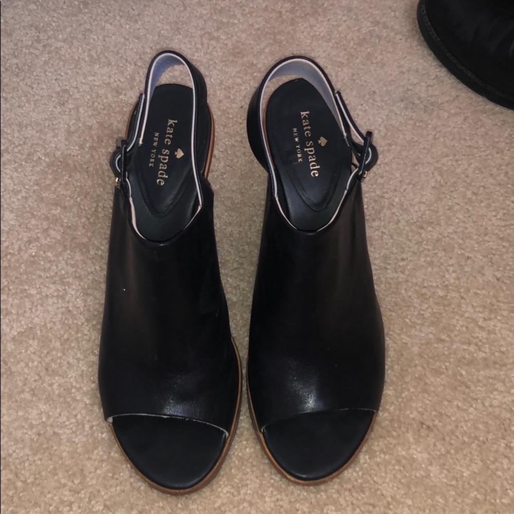 kate spade Black Leather Wedge Slingback Sandals
